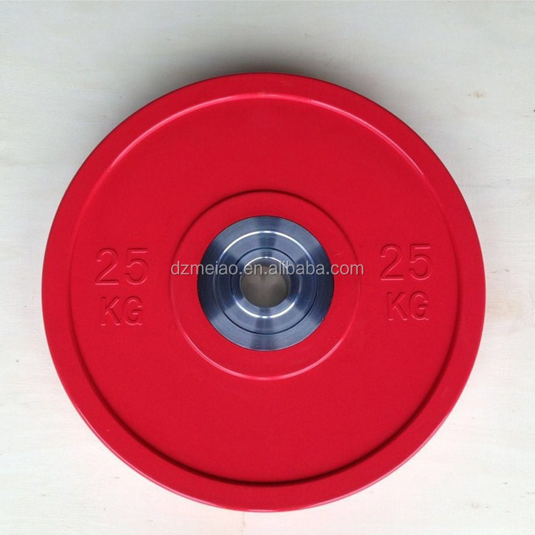 Different weights colorful rubber barbell plates