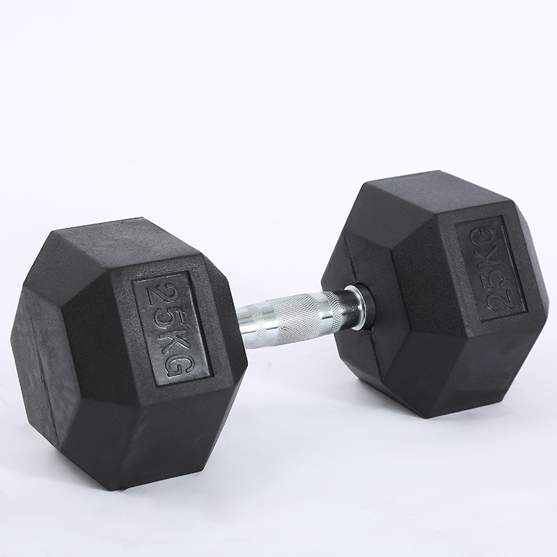 Bodybuilding Factory wholesale Hexagon Solid steel Rubber coated dumbbell