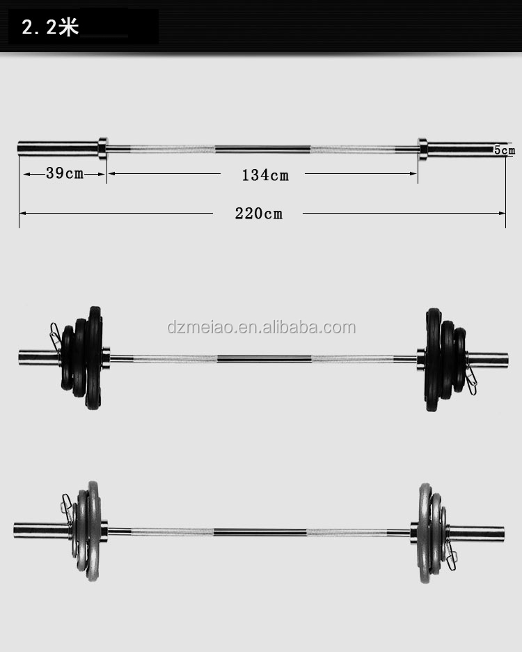 Bodybuilding gym durable chromed steel barbell bar with 1.2m, 1.5m, 1.8m, 2m, 2.2m