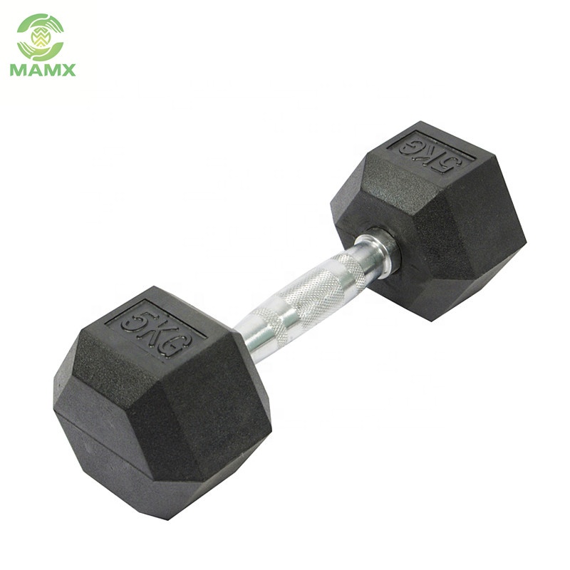 High Quality Black Rubber Coated steel fix hex Dumbbell