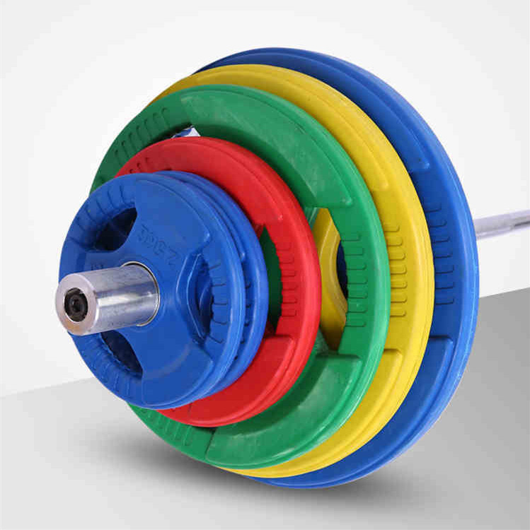 factory customized Bumper Barbell Plate - Wholesale Customer Gym 3 grips colorful rubber barbell plates  Bumper barbell weight  Plates – Meiao