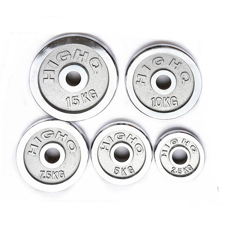 7.5kg gym equipment Bodybuilding silver chrome coated cast iron weight plate barbell