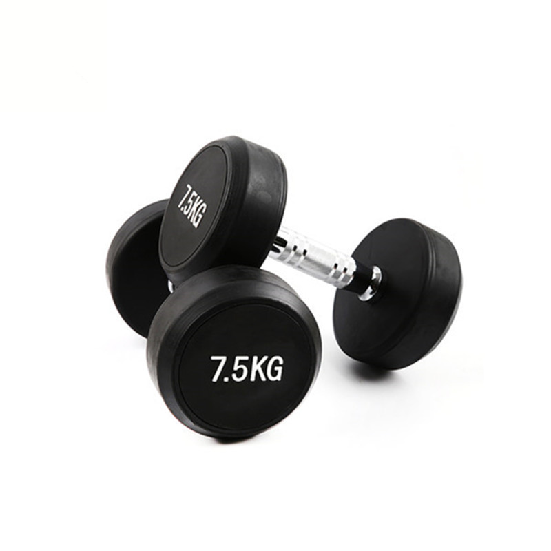 Manufacturer whosale commercial gym equipment 7.5kg steel rubber  coated round dumbbell