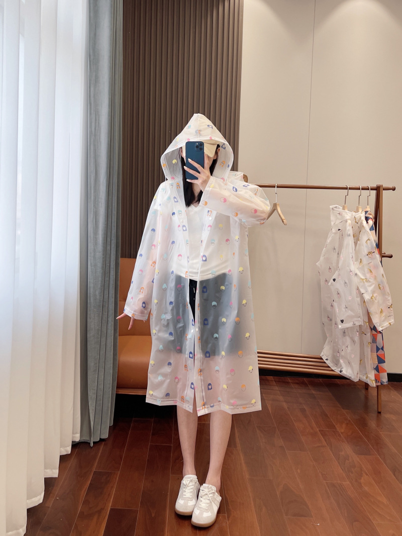 full printing long raincoat eva fabric 100% waterproof rain coat