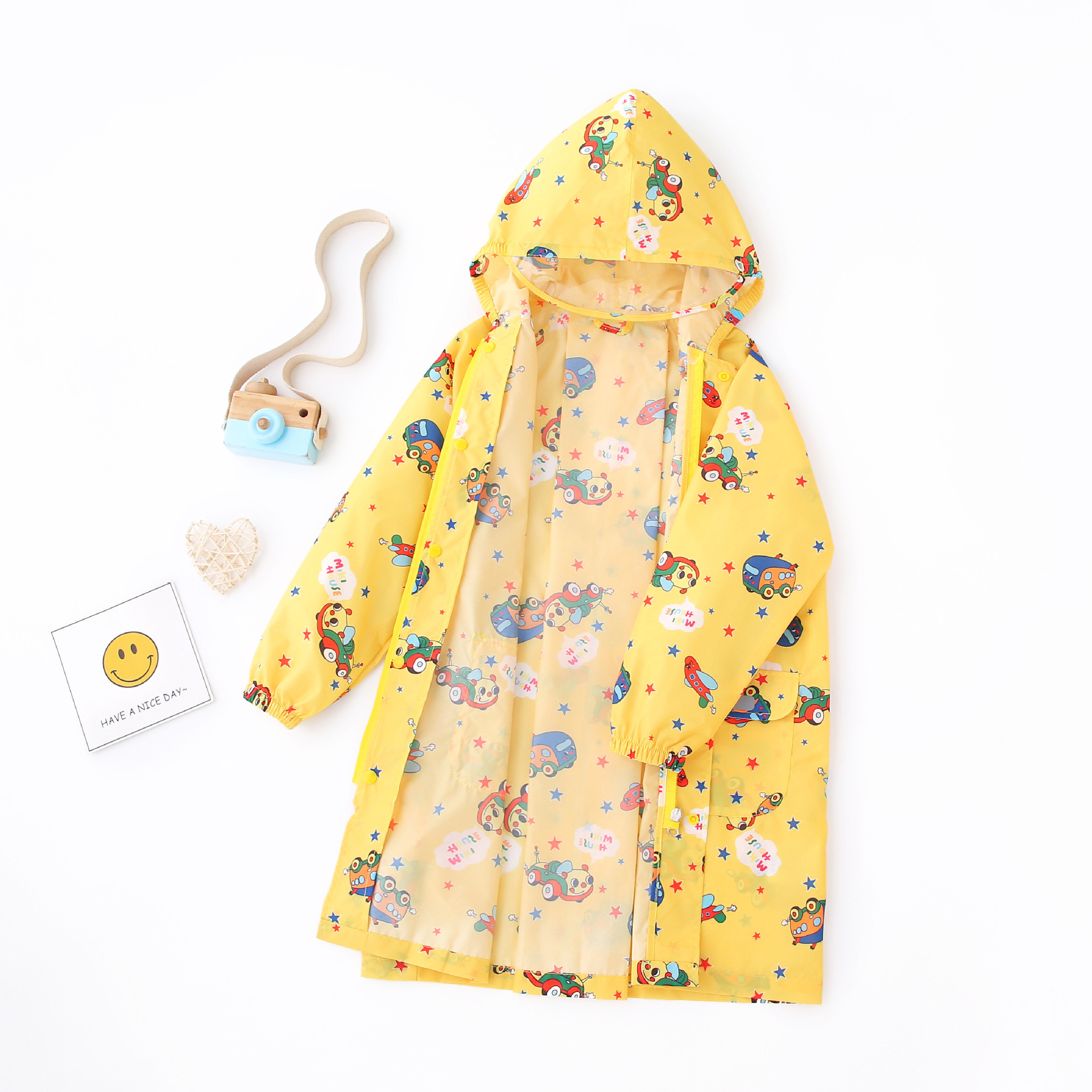 waterproof polyester raincoat lovely printing children raincoat for kids rain coat rain poncho with schoolbag place