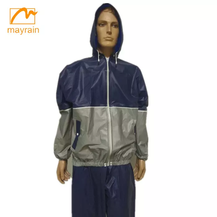 Reusable waterproof PVC raincoat with reflective strips rain suit for motorcycle