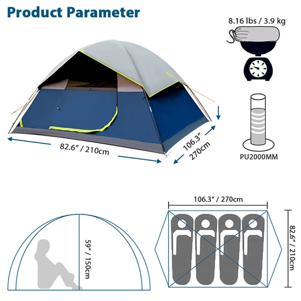 Hot Sale Waterproof 4-5person 3season Dome Darkroom tent
