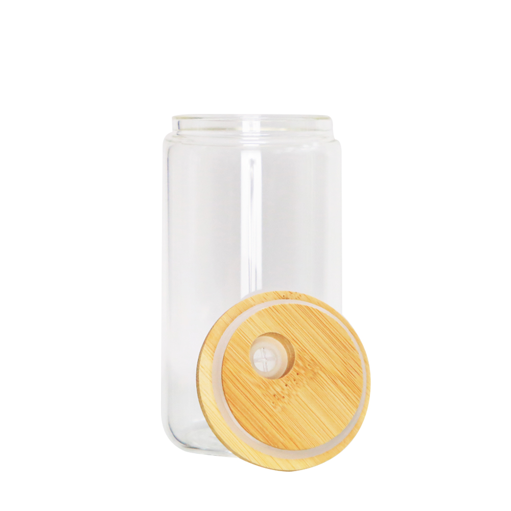 8/12 Pack Sublimation Glass Cups Blanks With Bamboo Lid 16 OZ Clear Glass  Beer Cans Mason Jar For Iced Coffee Juice Soda Drinks