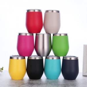 top seller 12oz double wall stainless steel custom wine tumbler insulated vacuum egg shape mugs wine glass with lids