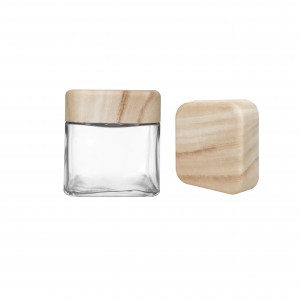 4OZ Square Preminum Glass Jar with Wood Printing CR Lid