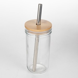 24OZ Wide Mouth Boba Tea Glass Tumbler with Bamboo Lid