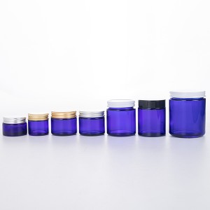 4OZ Blue Straight Side Glass Jar with Inner Liner and White Plastisol Lid