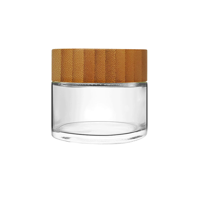 3.5g Clear Straight Sided Glass Jar with Child Resistant Bamboo Lid Featured Image