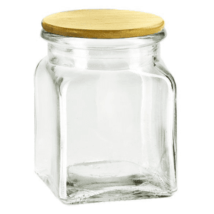 8.5OZ Square Glass Seed Jar with Wooden Lid