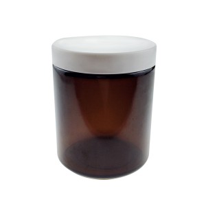 MBK Packaging 8oz amber straight side glass jar with black smooth lid