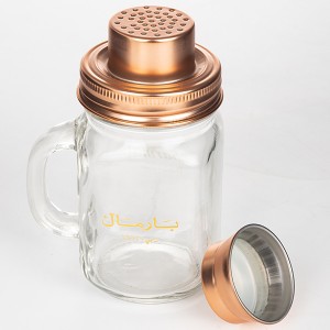 16OZ Clear Glass Mason Jar With Stainless Steel Cocktail Shaker