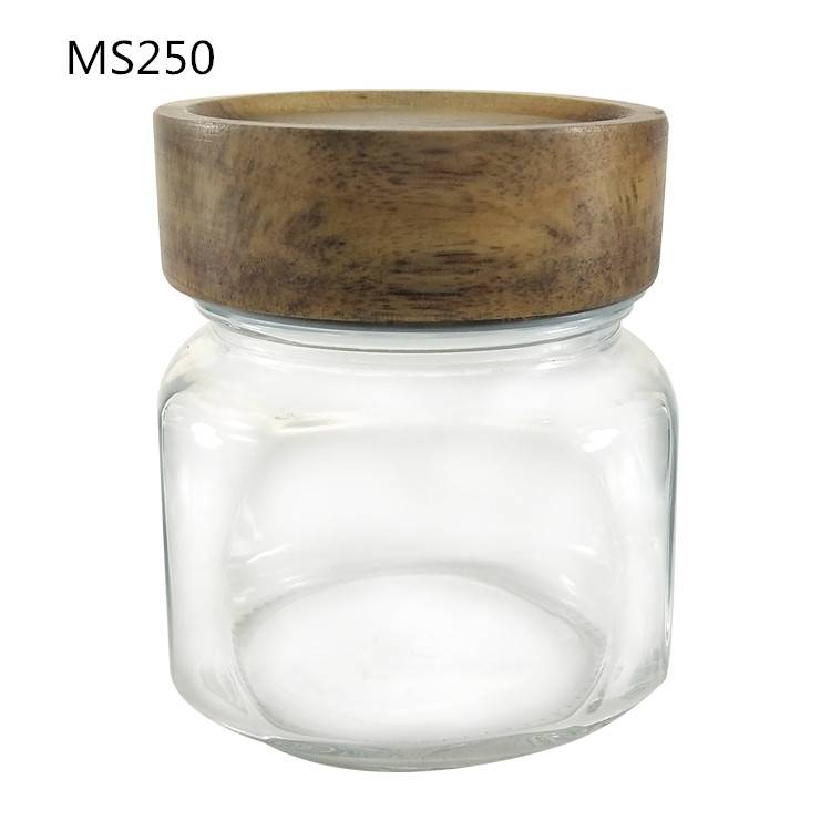 8OZ Square Glass Mason Jar for Coffee with Wooden Lid Featured Image