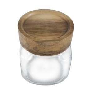 8OZ Square Glass Mason Jar for Coffee with Wooden Lid