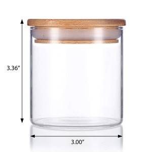 Transparent Cylinder Glass Storage Tea Jar with Wooden Lid