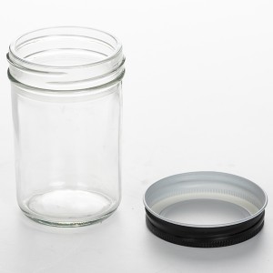 8OZ Transparent Glass Mason Jar with Black Lid