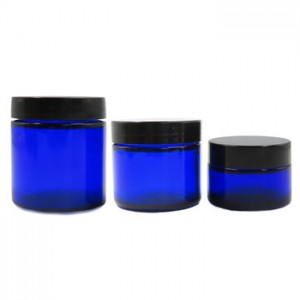 MBK 1OZ 2OZ 4OZ Cobalt Blue Glass Jar with Black Lid