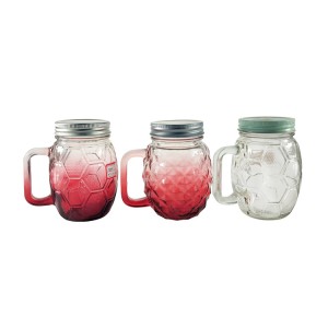 Pineapple Football Glass Drinking Mason Jar Set with Handle with lid and hole