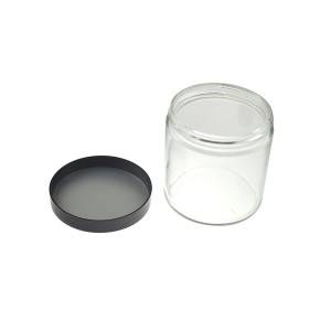 MBK Packaging 16oz clear straight side glass jar with black plastic lid