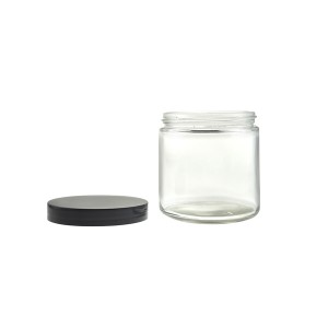MBK Packaging 16oz clear straight side glass jar with black plastic lid