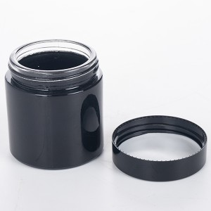 3OZ Black Glass Stash Jar with Black Plastic Lid