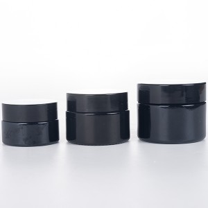 Cosmetic Packaging 50ml Black Glass Cream Jar with Black Plastic Lid