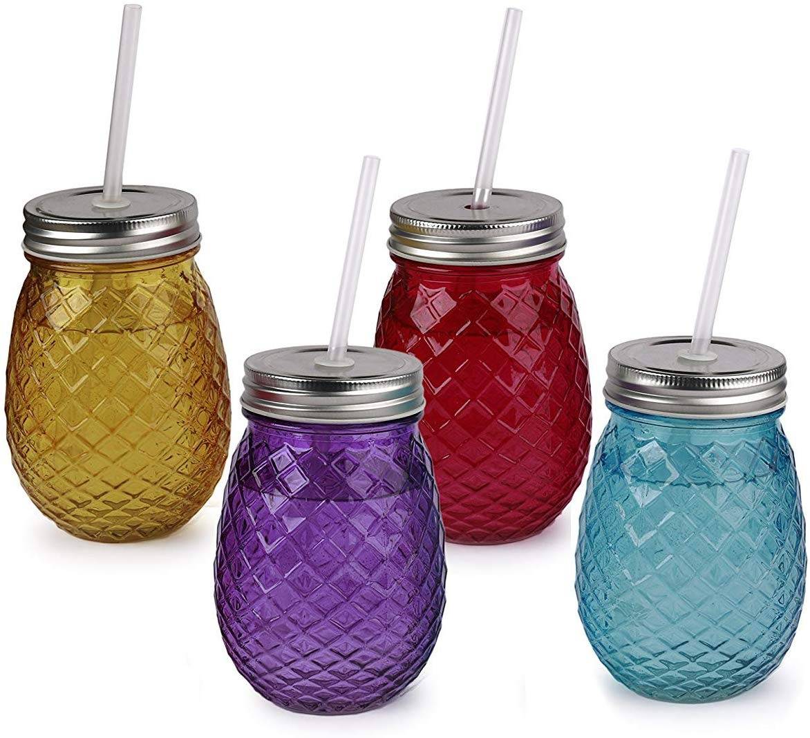 2020 China New Design 3oz Jar - Pineapple Football Glass Drinking Mason Jar Set with Handle with lid and hole – Menbank