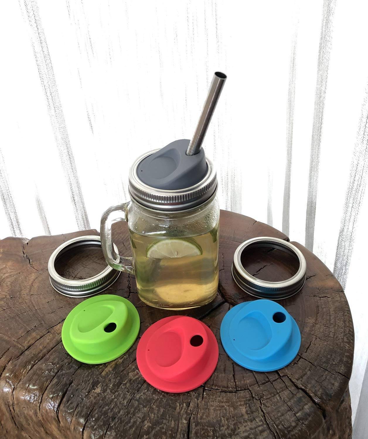 Mason Jar Drinking Glass with Silicone Lid