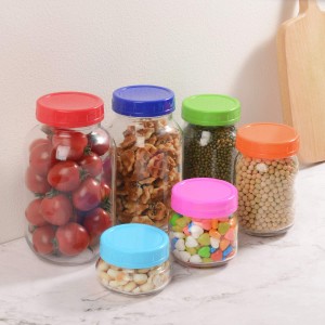 Clear Pint Glass Mason Jar With Colored Plastic Lids