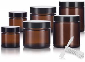 MBK Packaging 4oz amber straight side glass jar with Black lid