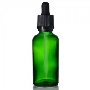60ml Green Glass Boston Round Bottle with Dropper Lid