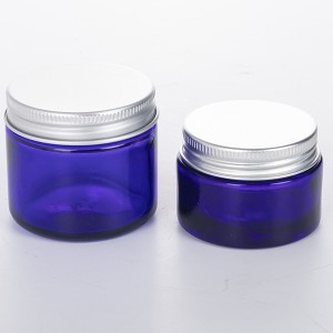 1OZ 30ml Tall and Shot Cobalt Blue Glass Jar with Silver Metal Lid