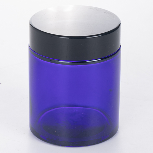 Tall 4OZ Blue Straight Side Glass Jar with Inner Liner and Black Lid Featured Image