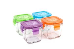 4oz Square Glass Baby Blocks Food Storage Containers