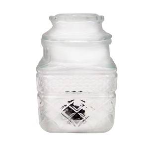 1L Antique Square Lidded Glass Canister Container Jar