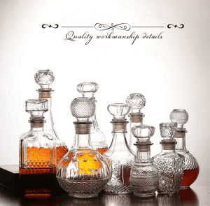 500ml 1000ml Embossed Whiskey Glass Decanter Bottle with Stopper