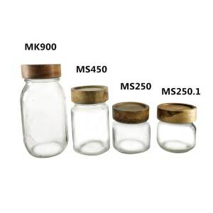 400ML Regular Square Glass Mason Coffee Jar with Wooden Lid