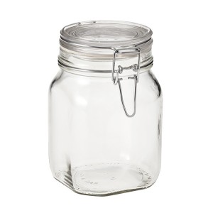 750ml Flint Square Glass Seed Storage Jar with Clip Lid