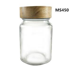 400ML Regular Square Glass Mason Coffee Jar with Wooden Lid