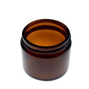 MBK Packaging 2oz amber straight side glass jar with black PP lid