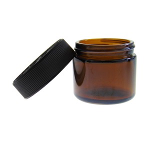 MBK Packaging 2oz amber straight side glass jar with black PP lid