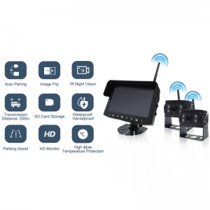 2 Channel 7inch Wireless Monitor Back Up Rear View Reverse Cameras Forklift Trailer Wireless Truck Camera System