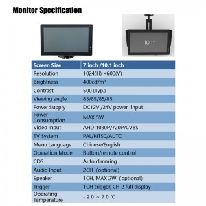 10.1inch Monitor Class V Class VI Camera Mirror