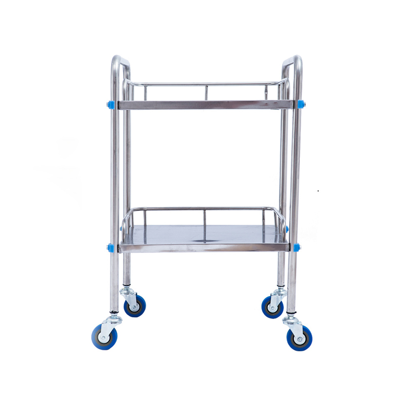 Clinical dressing trolley with two stainless steel shelves
