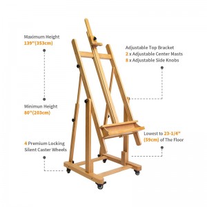 Extra Large Heavy-Duty H-Frame Studio Easel-Beech Wood Artist Professional Easel