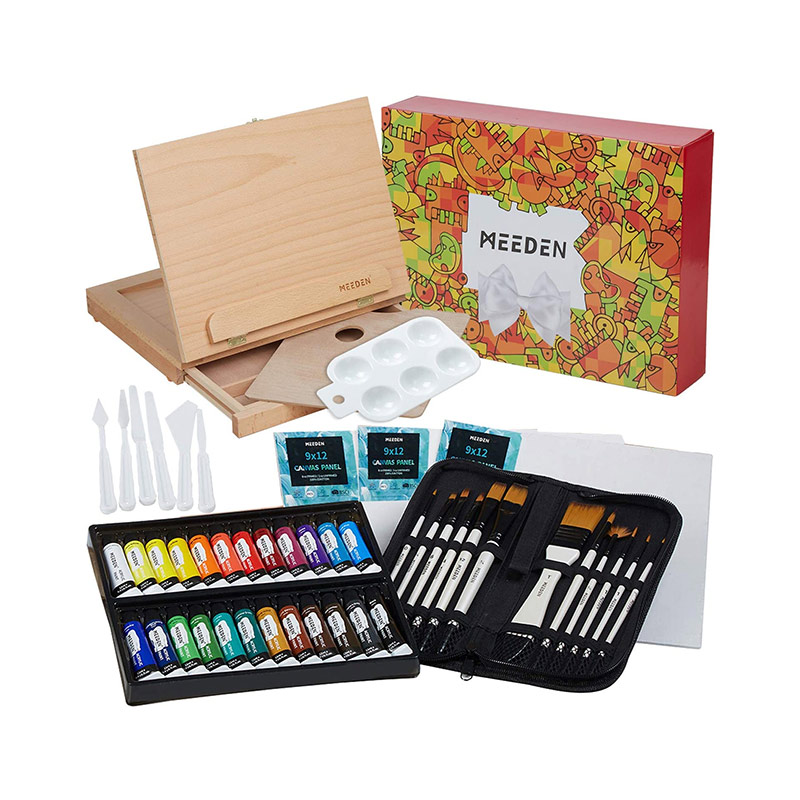 Acrylic Painting Set- Deluxe Painting Kit with Beechwood Sketchbox Easel